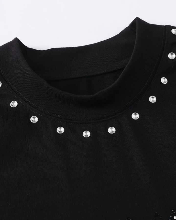 Minimal Studded Letter Print Street T-Shirt - Image 9