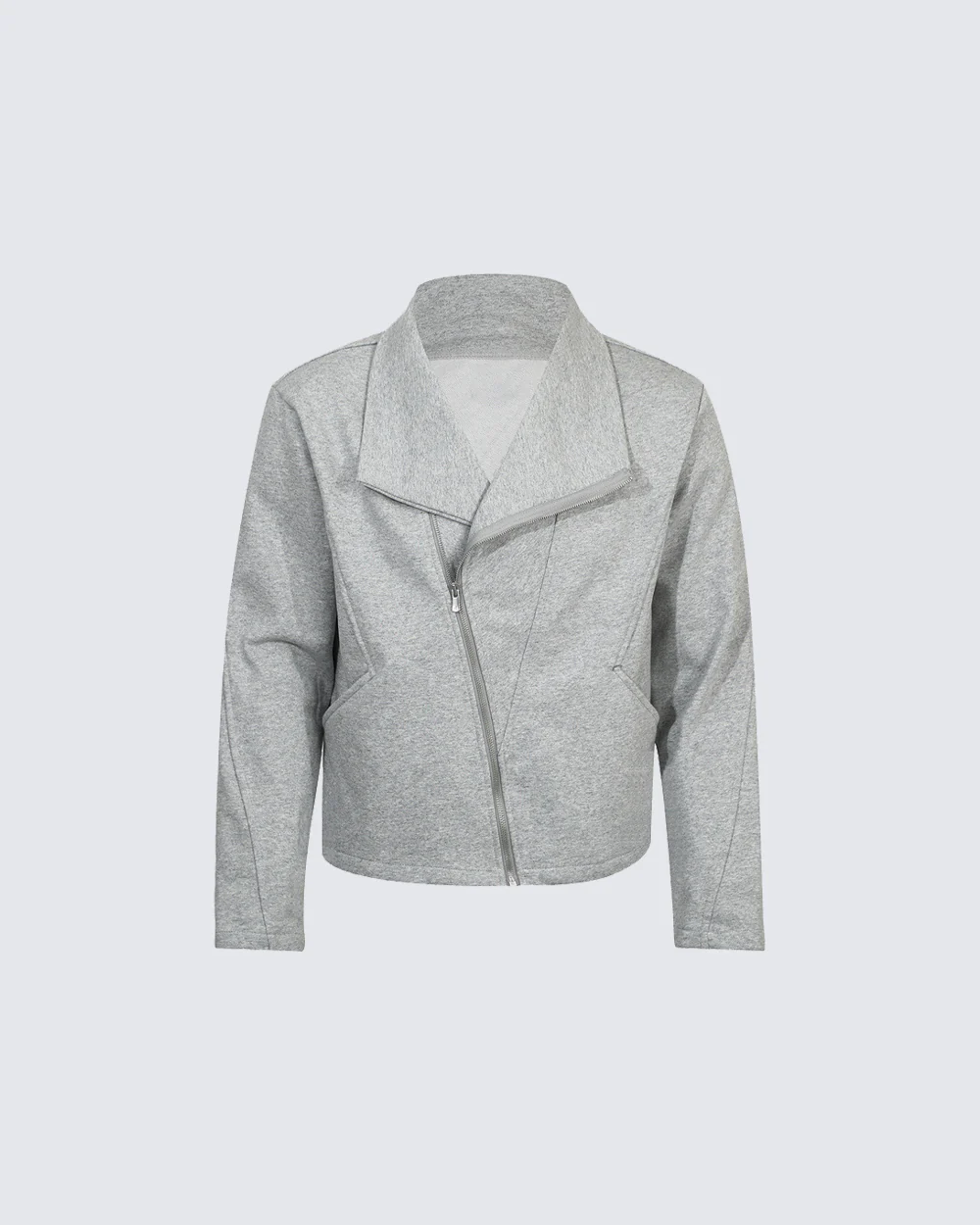 Minimalist Asymmetric Zip Stand Collar Jacket - Image 10