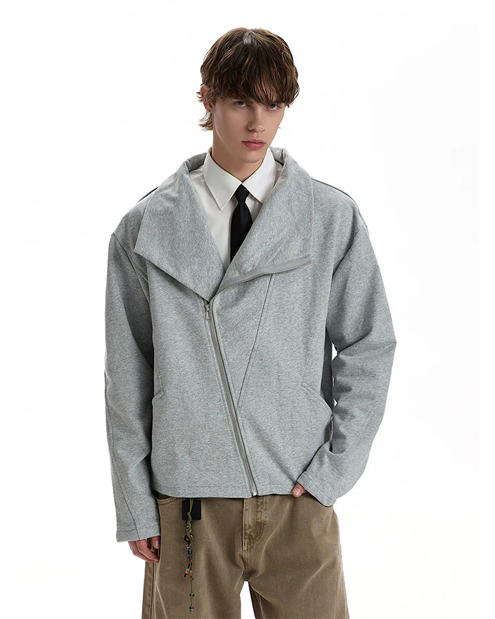 Minimalist Asymmetric Zip Stand Collar Jacket - Image 11