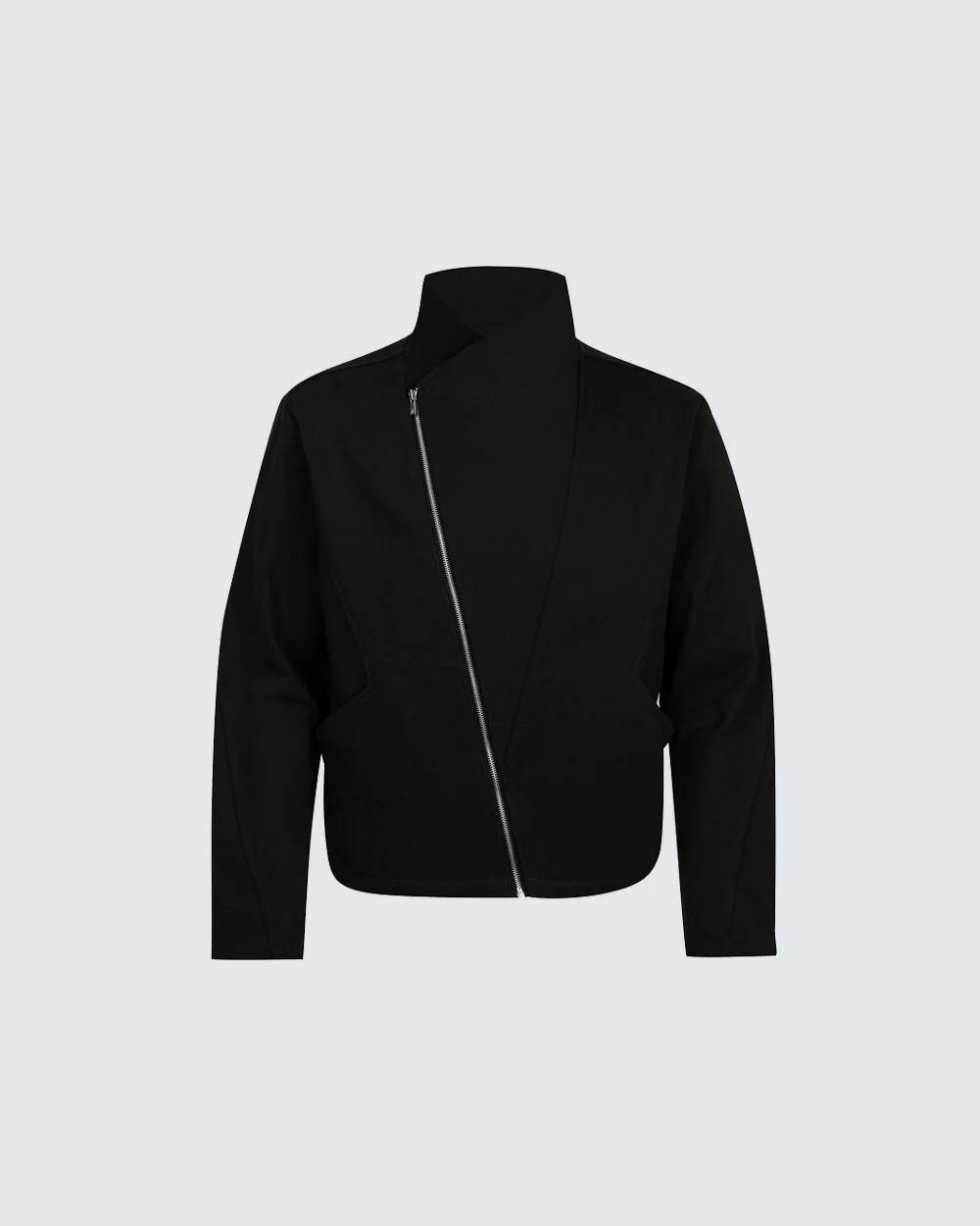 Minimalist Asymmetric Zip Stand Collar Jacket - Image 3