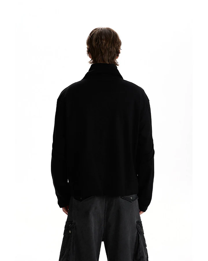 Minimalist Asymmetric Zip Stand Collar Jacket - Image 9