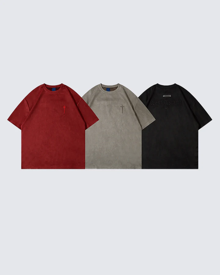 Minimalist Cross Embroidery T-shirt – Street-Inspired Casual Wear - Image 2
