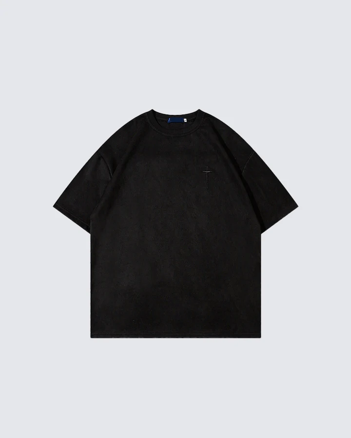 Minimalist Cross Embroidery T-shirt – Street-Inspired Casual Wear - Image 3