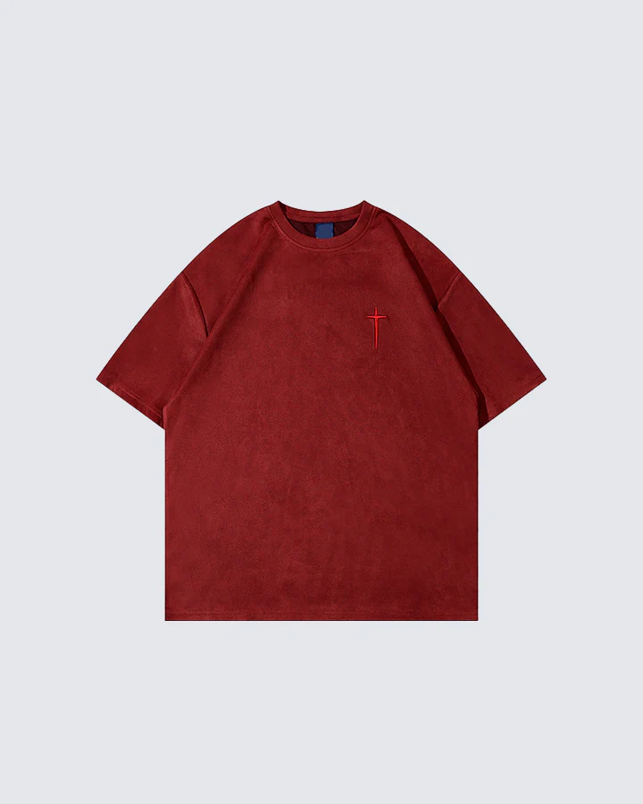 Minimalist Cross Embroidery T-shirt – Street-Inspired Casual Wear - Image 5