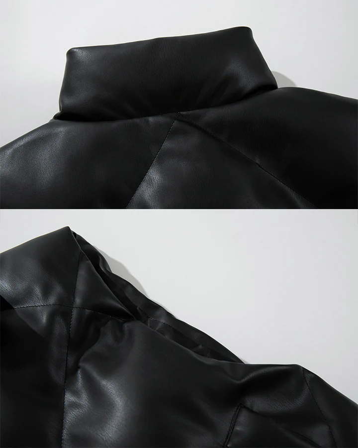 Minimalist PU Puffer Stand Collar Vest - Image 10