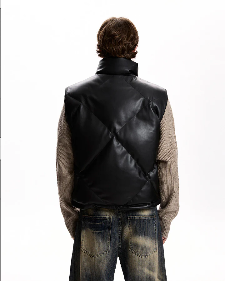 Minimalist PU Puffer Stand Collar Vest - Image 7