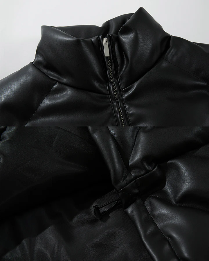 Minimalist PU Puffer Stand Collar Vest - Image 9