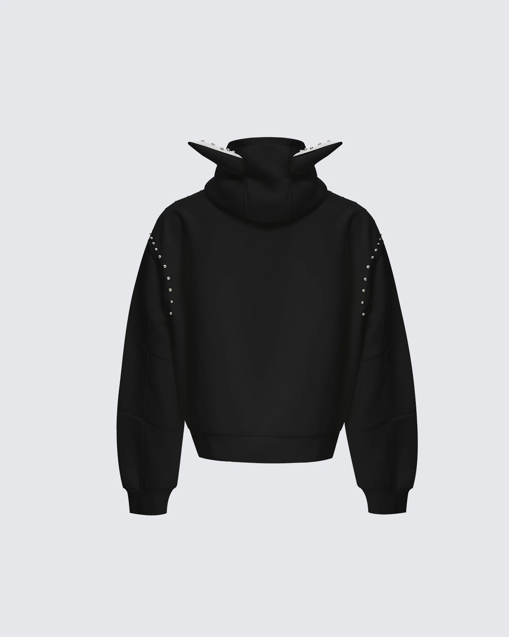 Horned Studded Zip-Up Hoodie with Ear Detail - Image 10