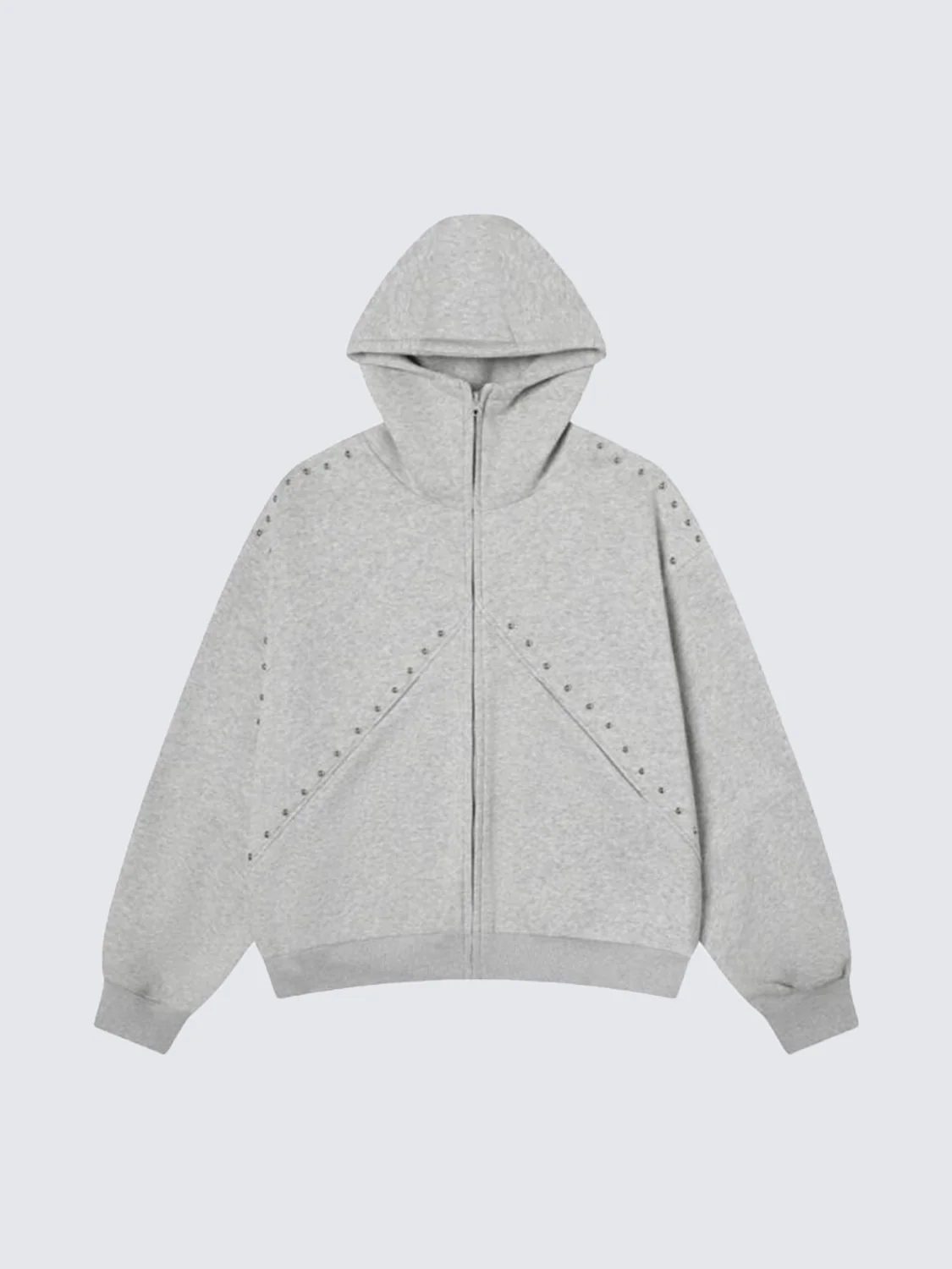 Horned Studded Zip-Up Hoodie with Ear Detail - Image 5