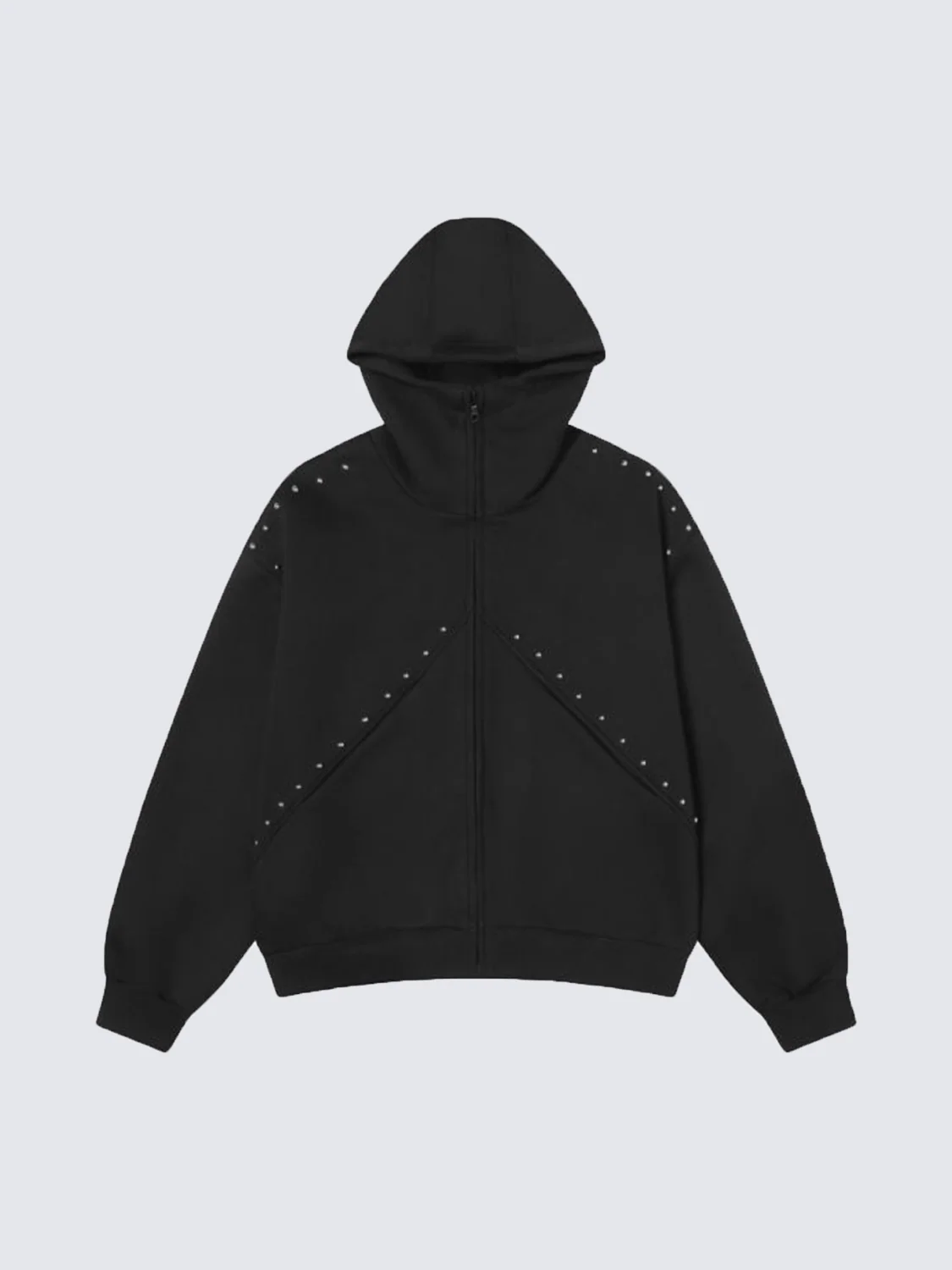 Horned Studded Zip-Up Hoodie with Ear Detail - Image 6