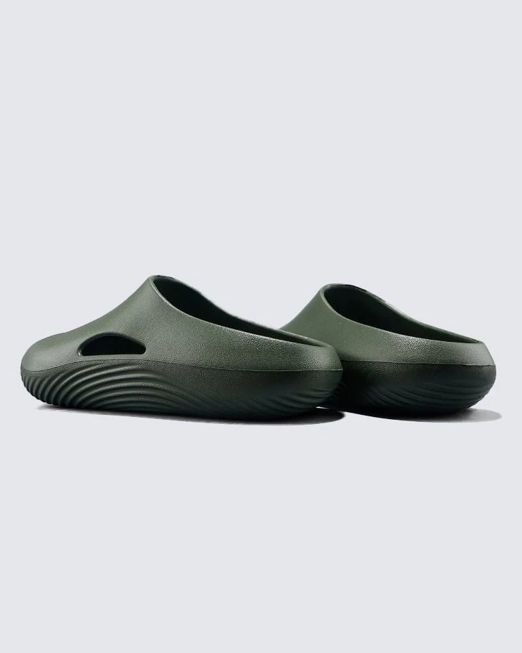 Minimalist Wave Sole Slip-On Sandals - Army Green - Image 6