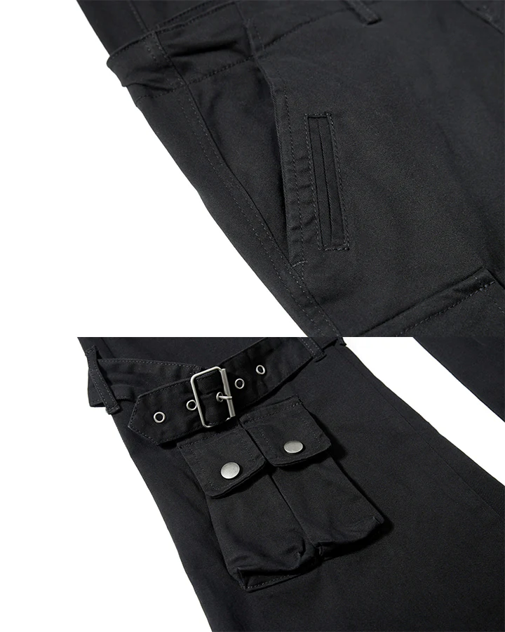 Multi-Pocket Buckle Cargo Flare Pants - Image 12