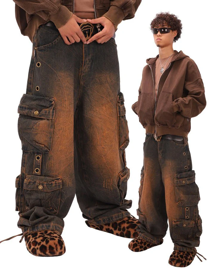 Multi-Pocket Washed Denim Pants - Image 2