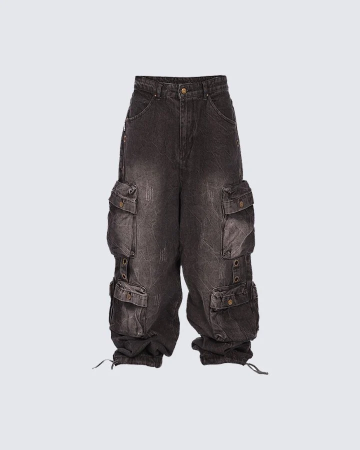 Multi-Pocket Washed Denim Pants - Image 3