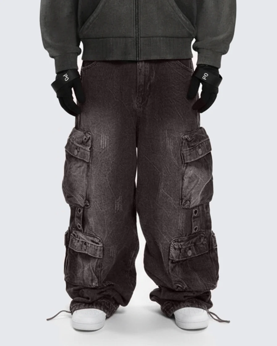 Multi-Pocket Washed Denim Pants - Image 4