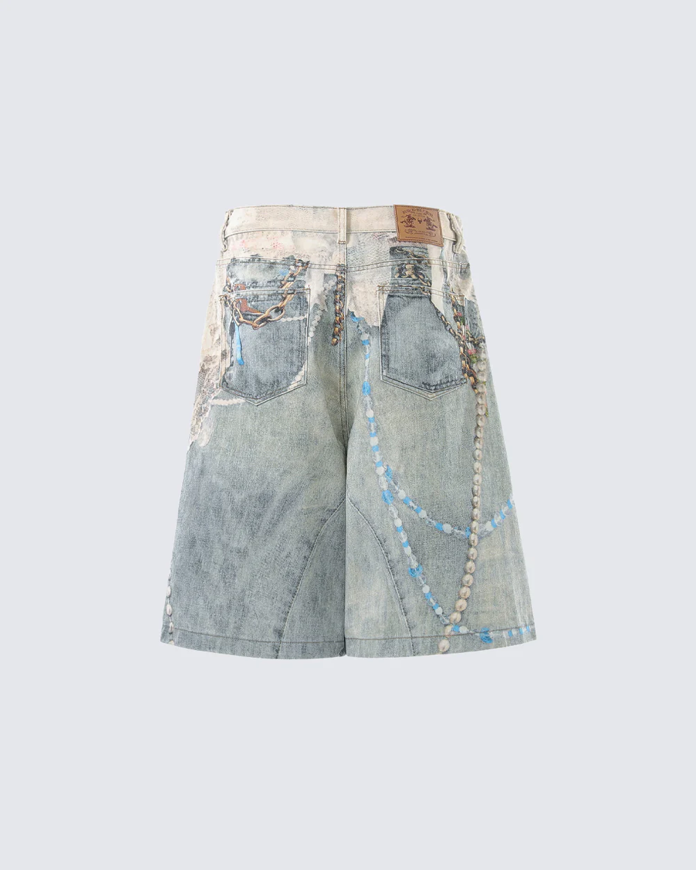 New 3D Chain Print Five-Length Denim Shorts - Image 3