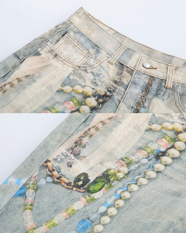 New 3D Chain Print Five-Length Denim Shorts - Image 8