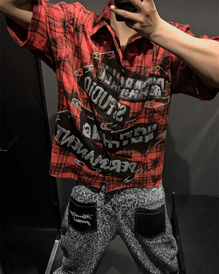 New American Red Plaid Print Shirt - Image 2