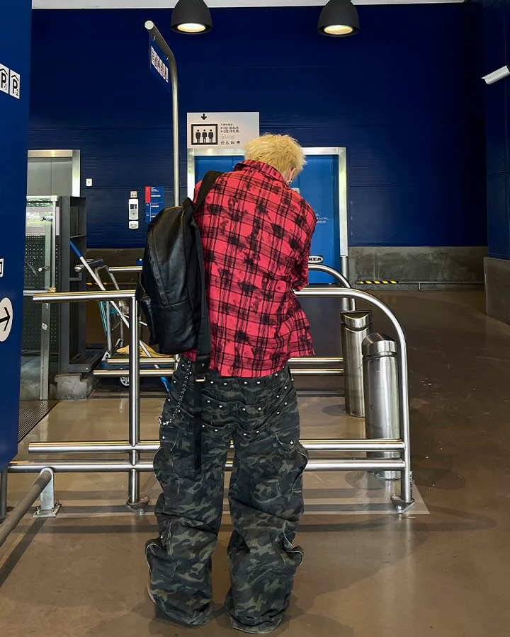 New American Red Plaid Print Shirt - Image 5