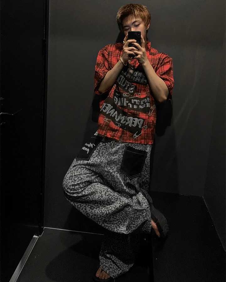 New American Red Plaid Print Shirt - Image 6
