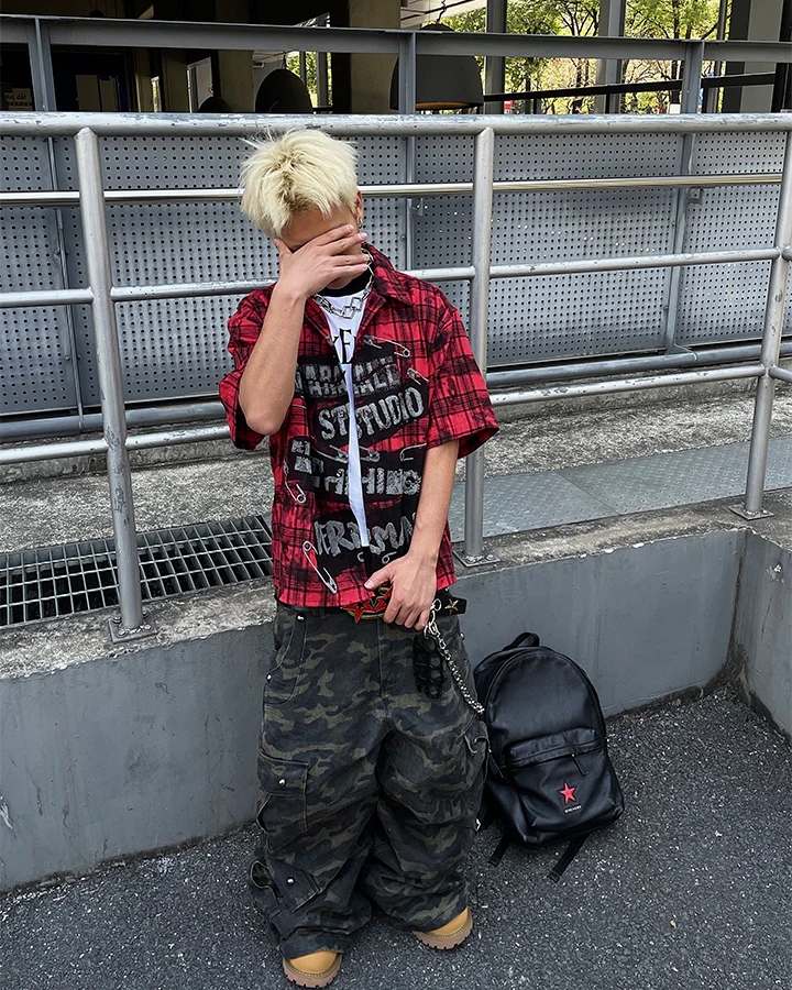 New American Red Plaid Print Shirt - Image 7