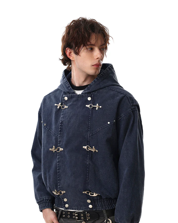 New Arrival Hooded Buckle Denim Jacket - Image 2