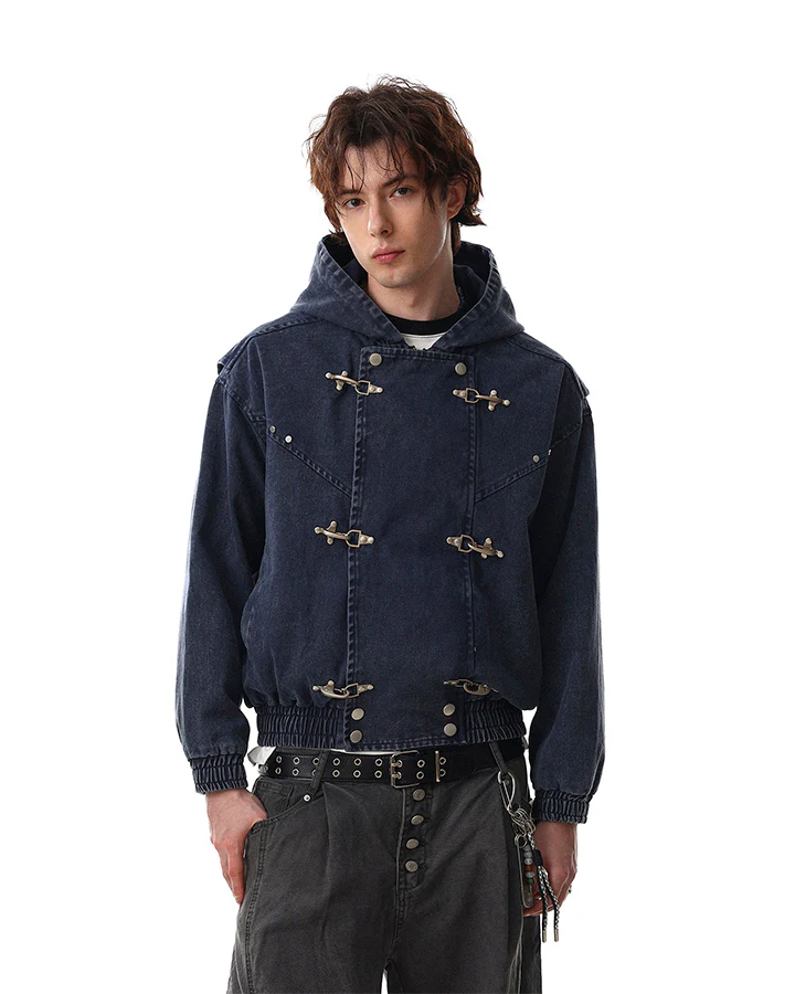 New Arrival Hooded Buckle Denim Jacket - Image 3