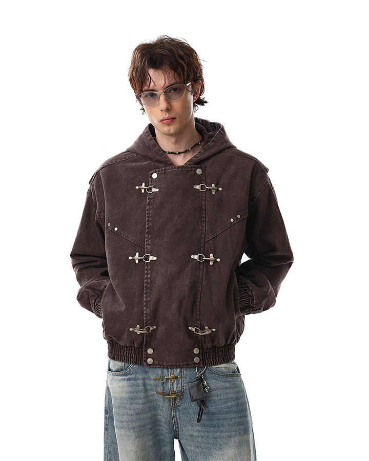 New Arrival Hooded Buckle Denim Jacket - Image 5