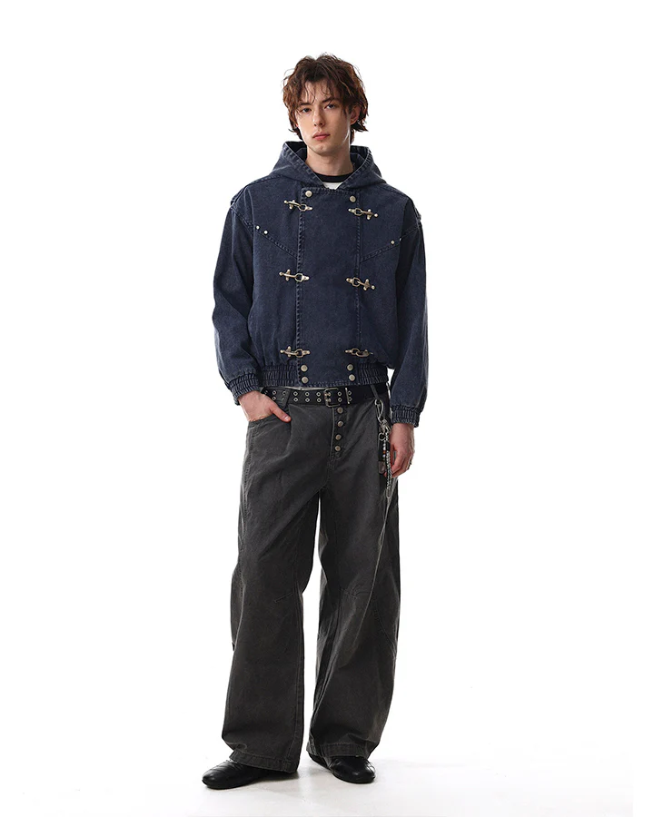New Arrival Hooded Buckle Denim Jacket - Image 7