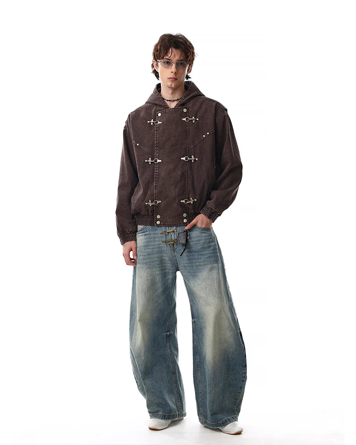 New Arrival Hooded Buckle Denim Jacket - Image 9