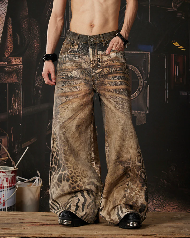 New Arrival Vintage Printed Wide-Legged Jeans - Image 6