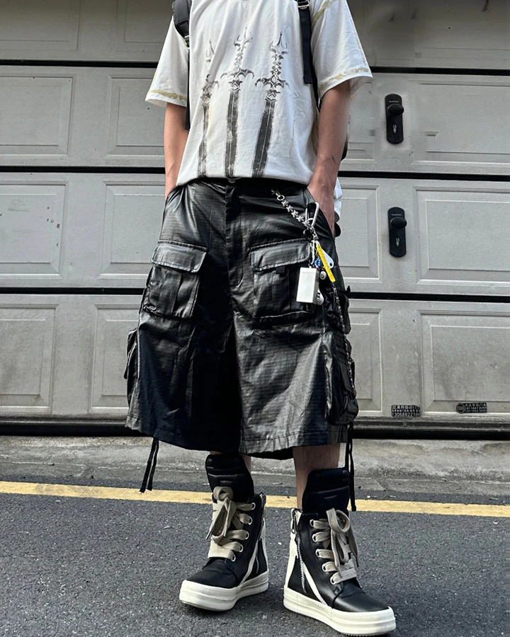New Coated Zip Utility Cargo Shorts - Image 5