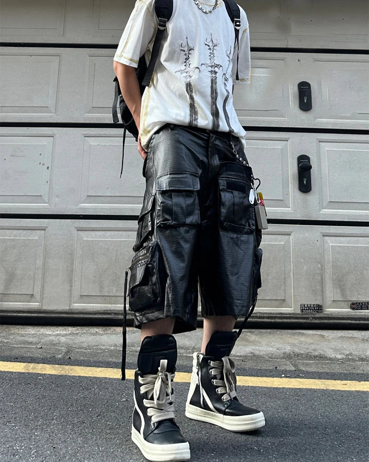 New Coated Zip Utility Cargo Shorts - Image 6