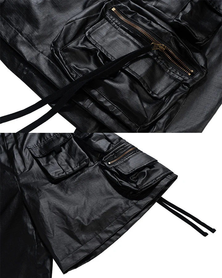 New Coated Zip Utility Cargo Shorts - Image 9
