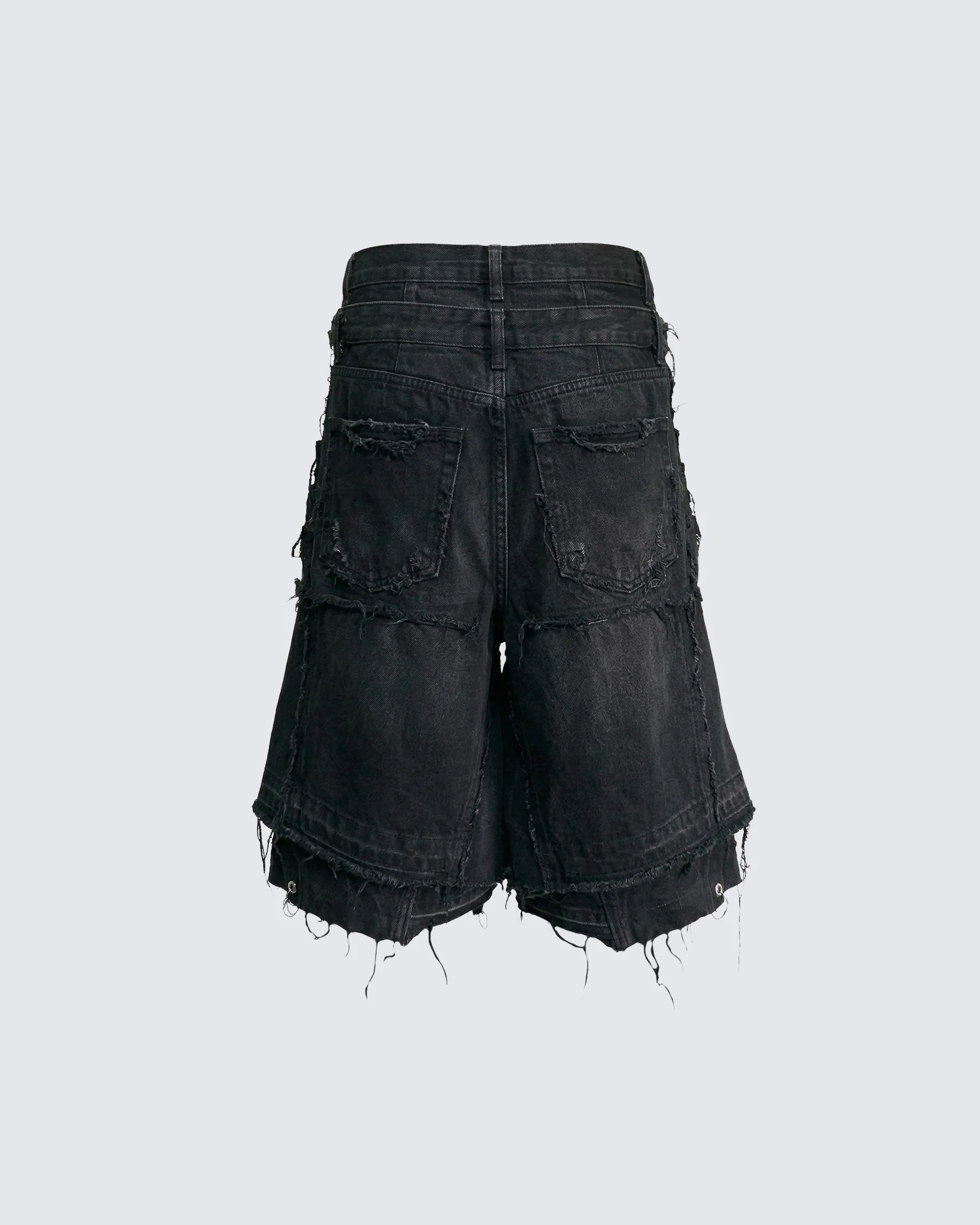 New Raw Hem Ripped Black Jean Shorts - Image 3