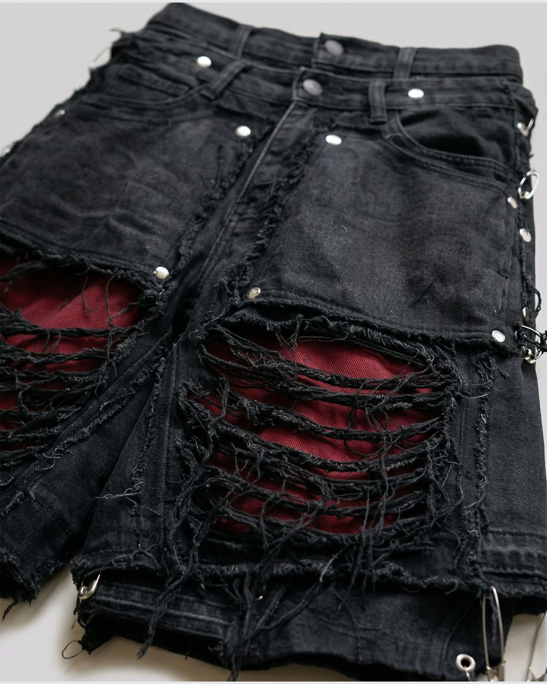 New Raw Hem Ripped Black Jean Shorts - Image 4