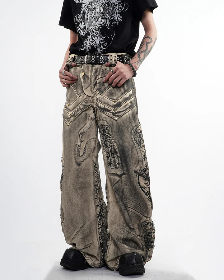 New Distressed Washed Wide Leg Jeans - Image 5