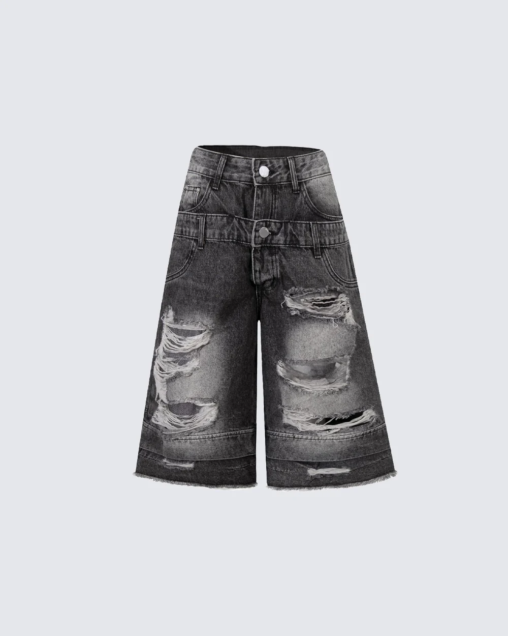 New Double Waist Distressed Denim Pants - Image 2