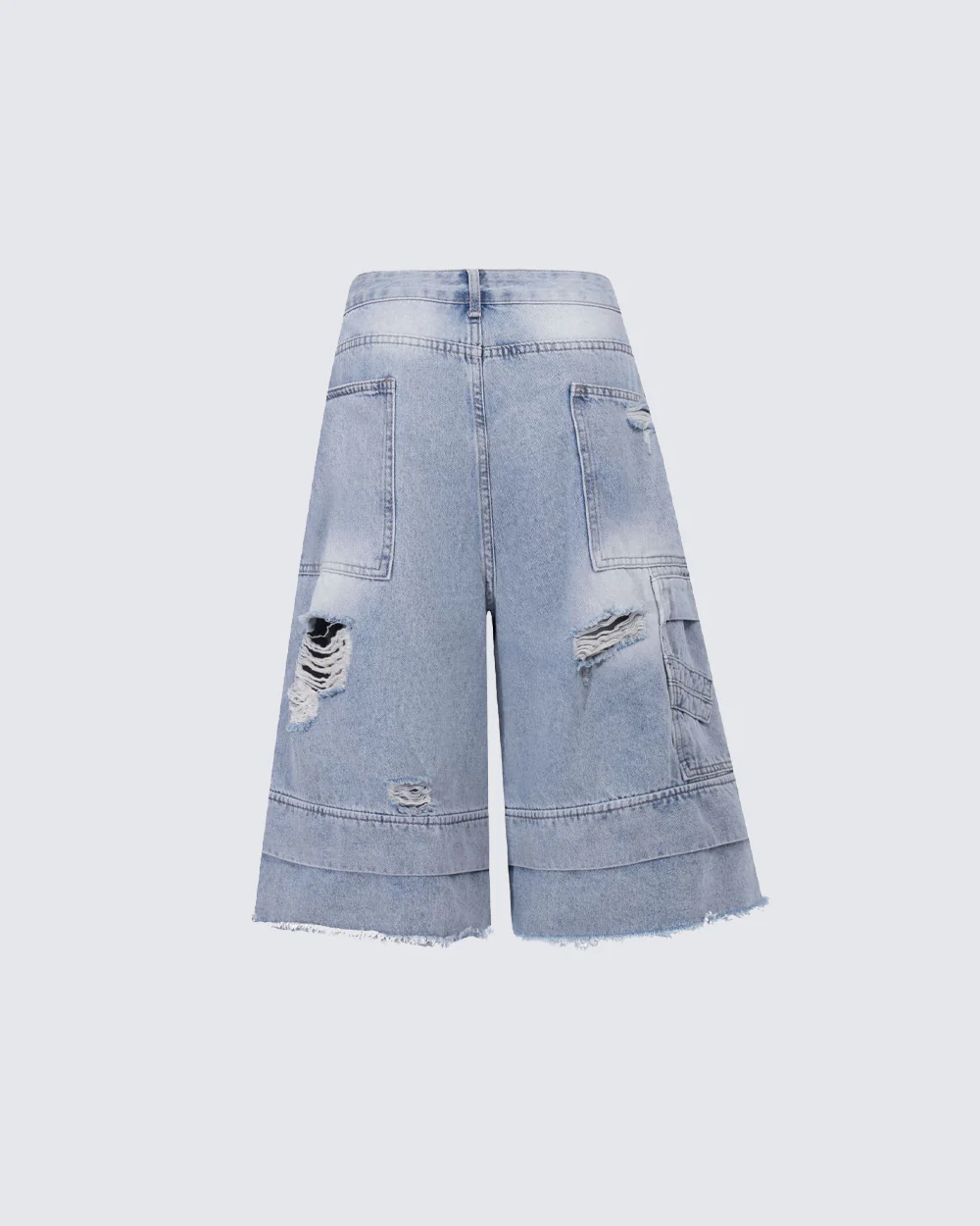 New Double Waist Distressed Denim Pants - Image 3