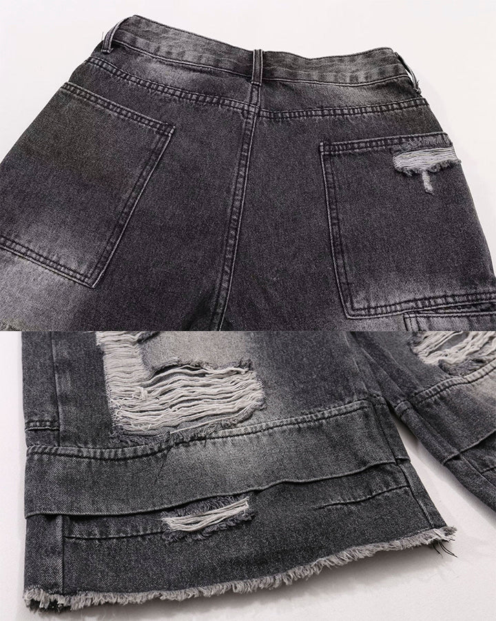 New Double Waist Distressed Denim Pants - Image 6