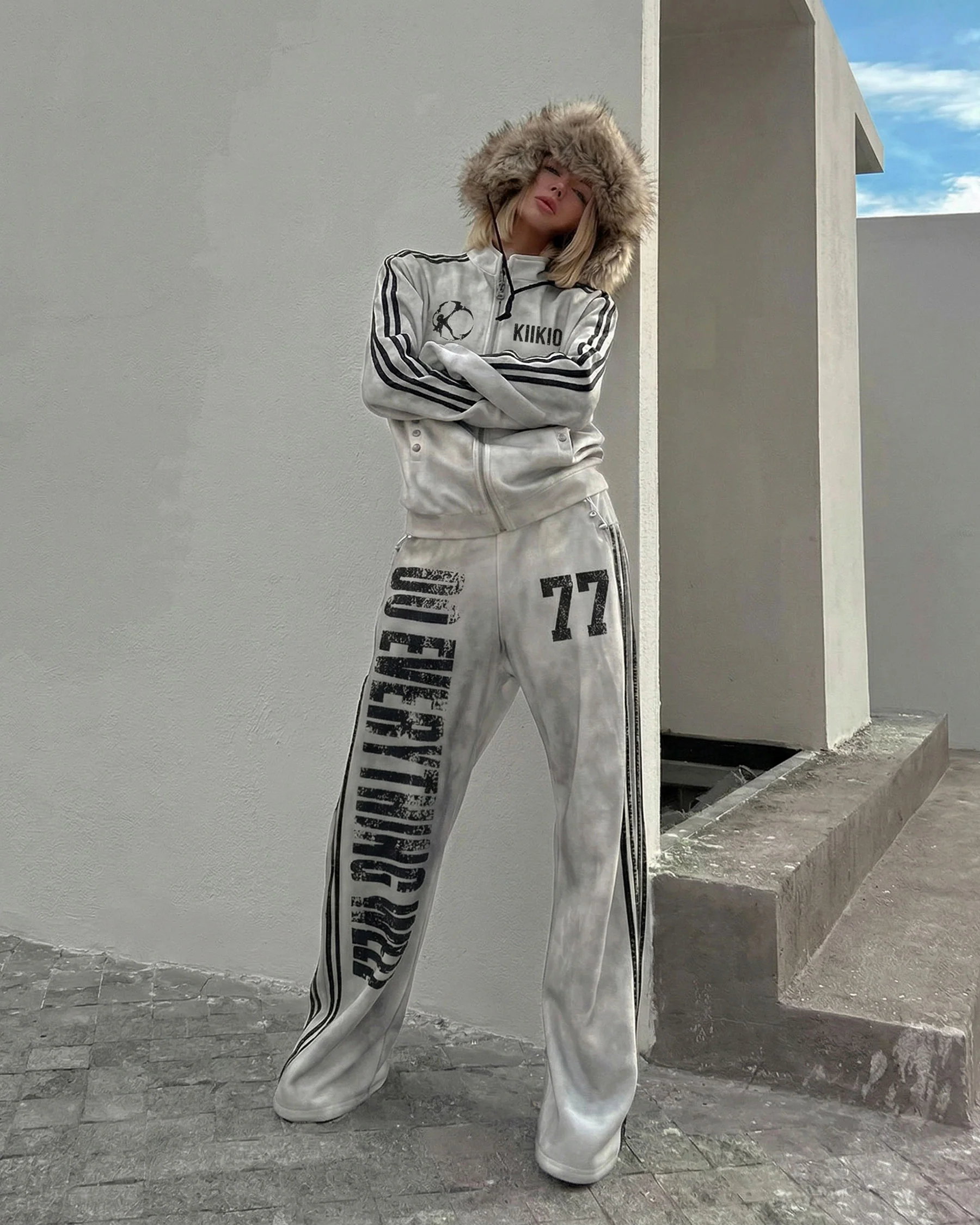 New Double Waist Letter Print Wide-Leg Pants - Image 2