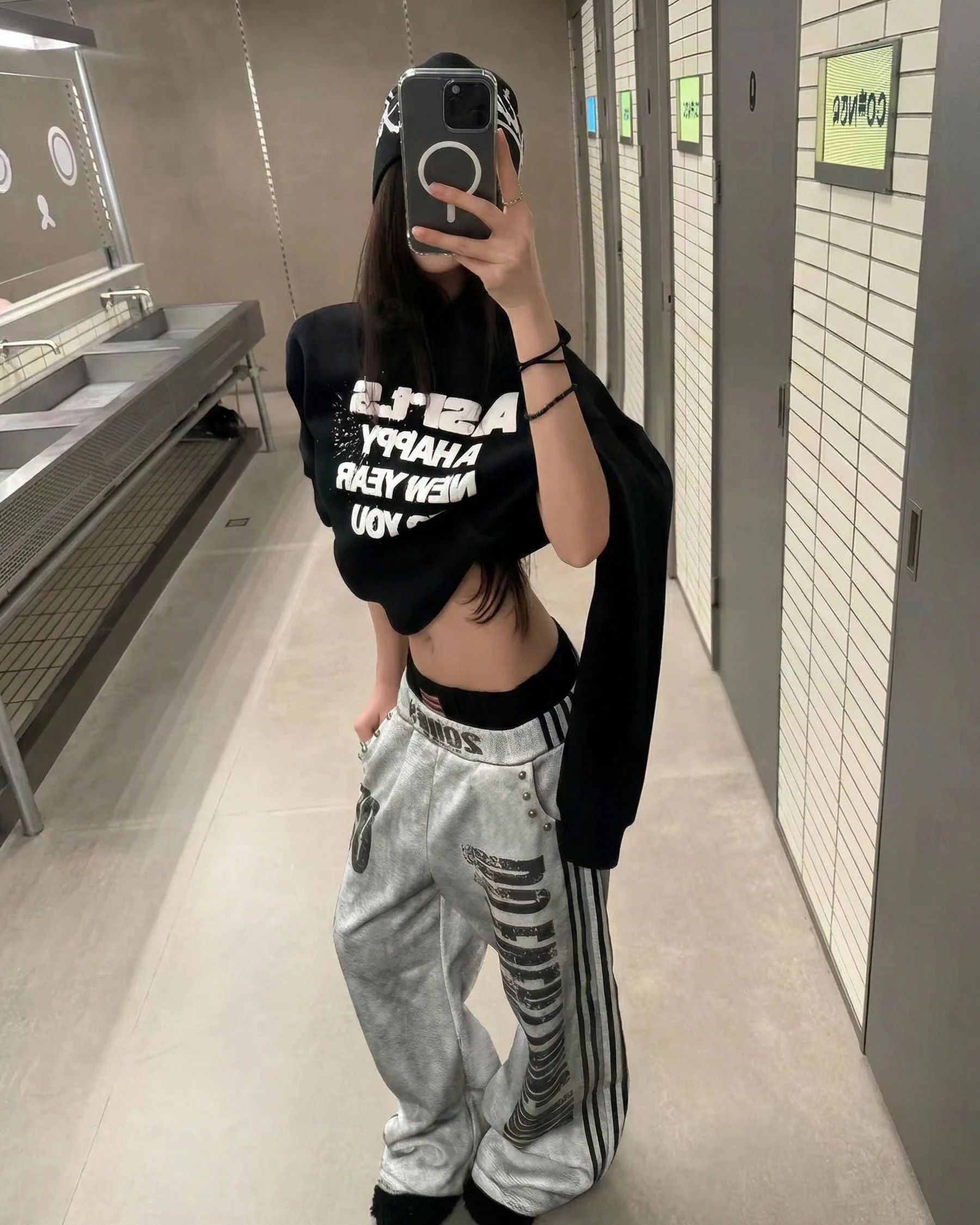 New Double Waist Letter Print Wide-Leg Pants - Image 4