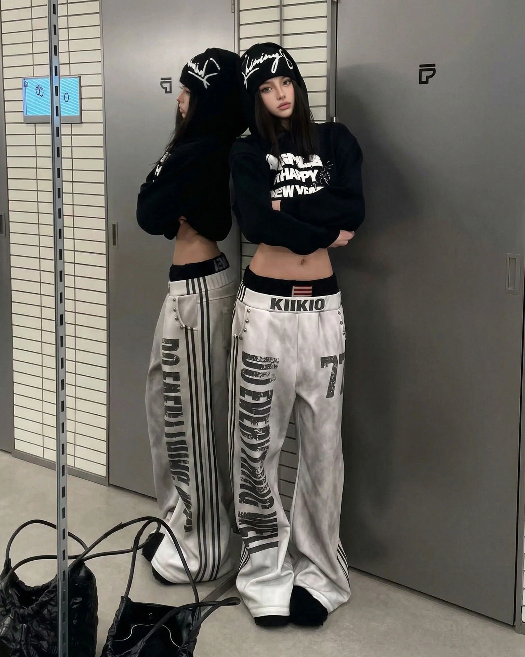 New Double Waist Letter Print Wide-Leg Pants - Image 6