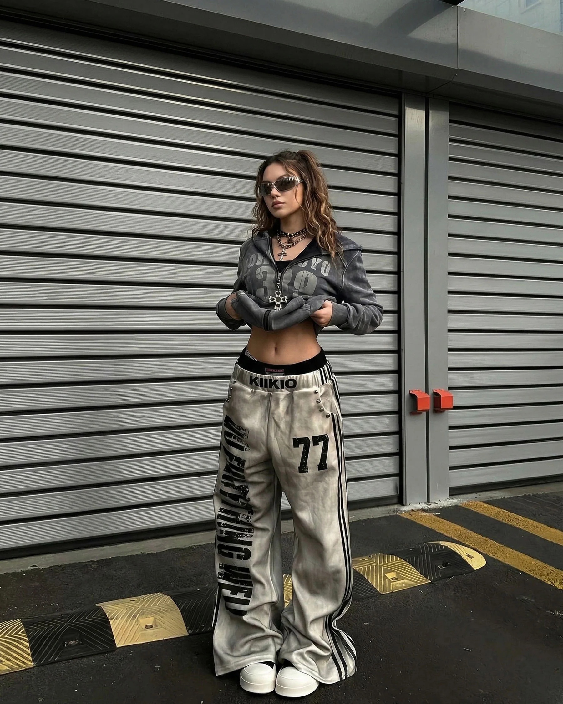 New Double Waist Letter Print Wide-Leg Pants - Image 9