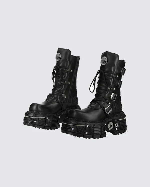 New High-Top Buckled Gothic Boots