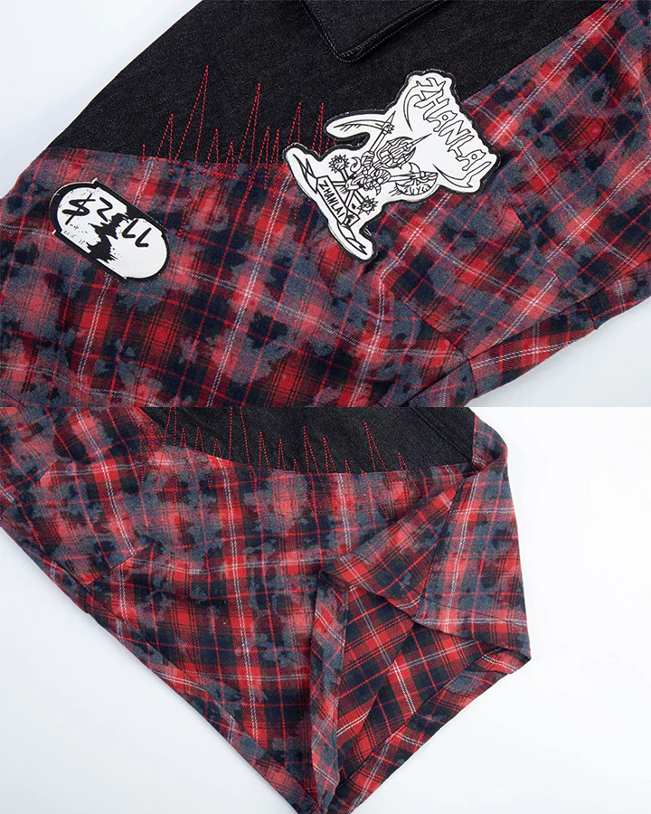 New Layered Plaid Cargo Wide-Leg Pants - Image 19