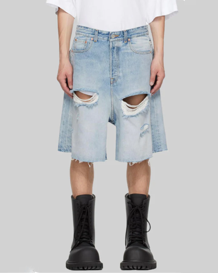 New Light Washed Distressed Denim Shorts - Image 6