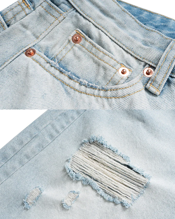 New Light Washed Distressed Denim Shorts - Image 7