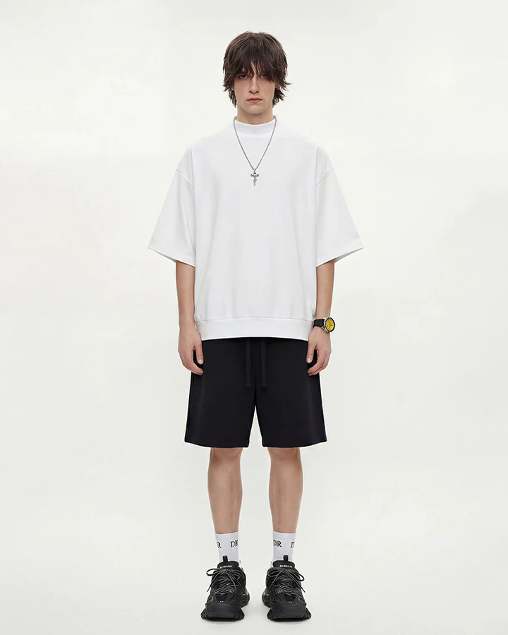 New Minimal Mock Neck Short Sleeve T-Shirt - Image 14
