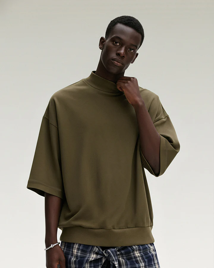 New Minimal Mock Neck Short Sleeve T-Shirt - Image 5